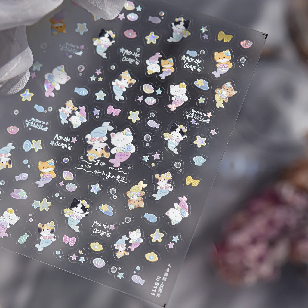 Cute Graffiti Nails Sticker 3D Simple Cat Claw Rabbit Bear Dog Flower Lovely Animal Fruit Adhesive 5D Embossed Nail Art Stickers