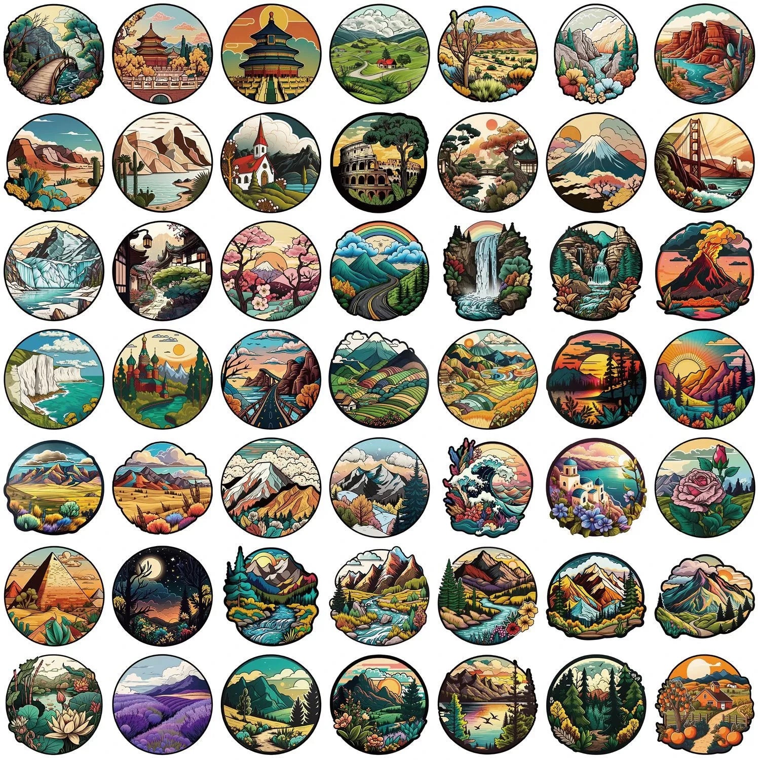 50/100PCS Cartoon Outdoor Landscape Graffiti Stickers Decoration Guitar Notebook Luggage DIY Reward Stickers