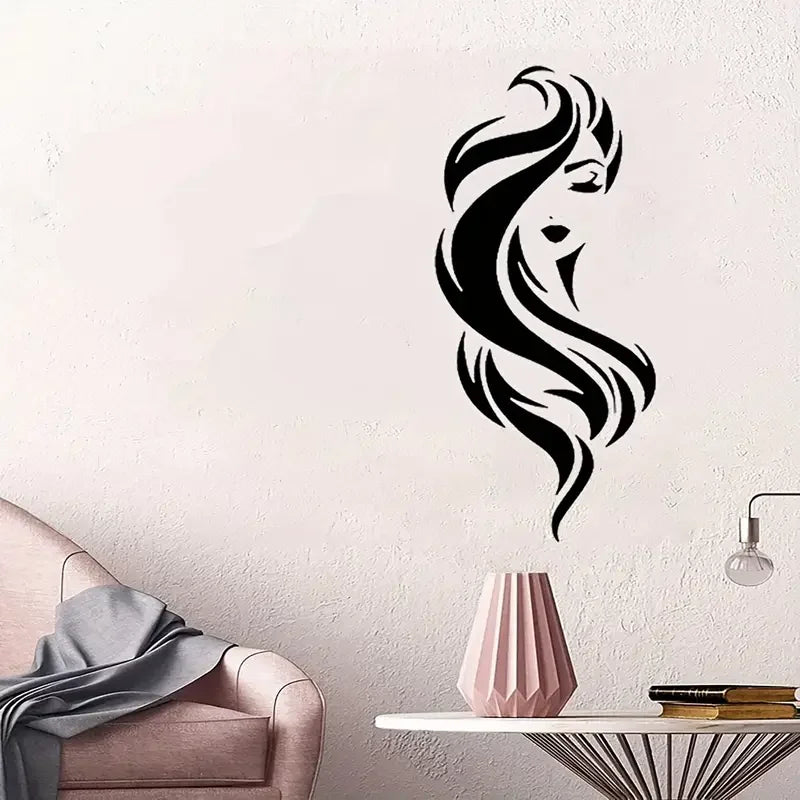 Modern Vinyl Wall Decals Featuring Abstract Female Silhouettes - Removable Matte Finish Stickers for Salon And Barbershop Decor,