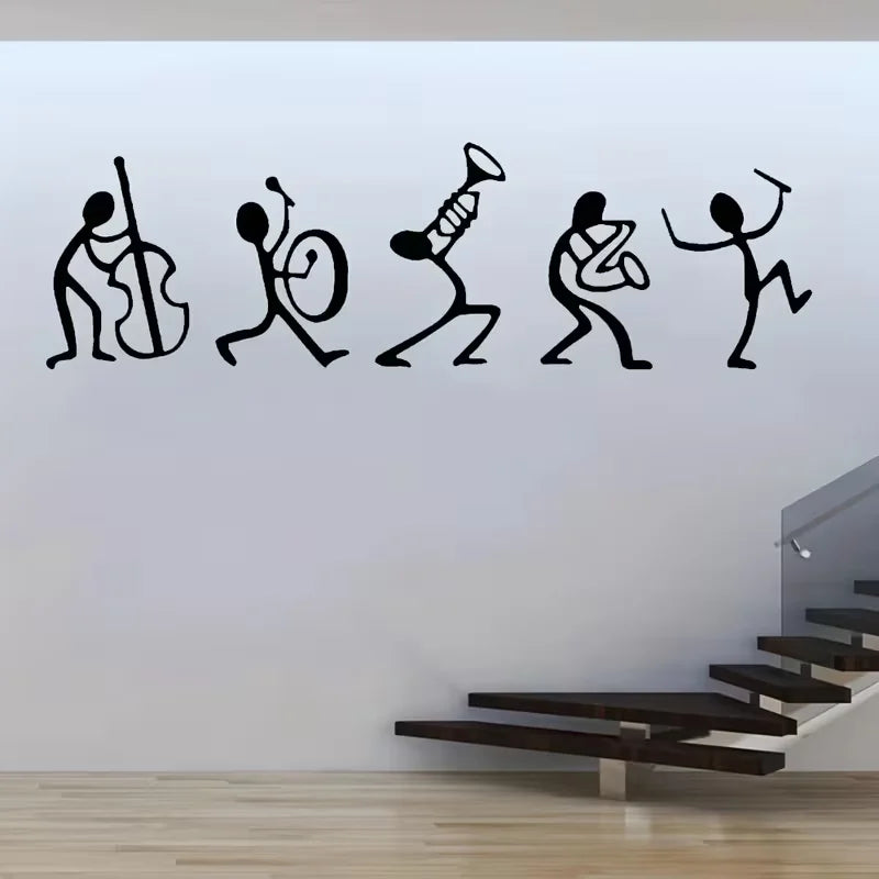 Cartoon Funny Small Men Music Band Guitar Wall Stickers | Vinyl Home Decor for Room Play, Self-Adhesive, Glossy Finish, Detachab