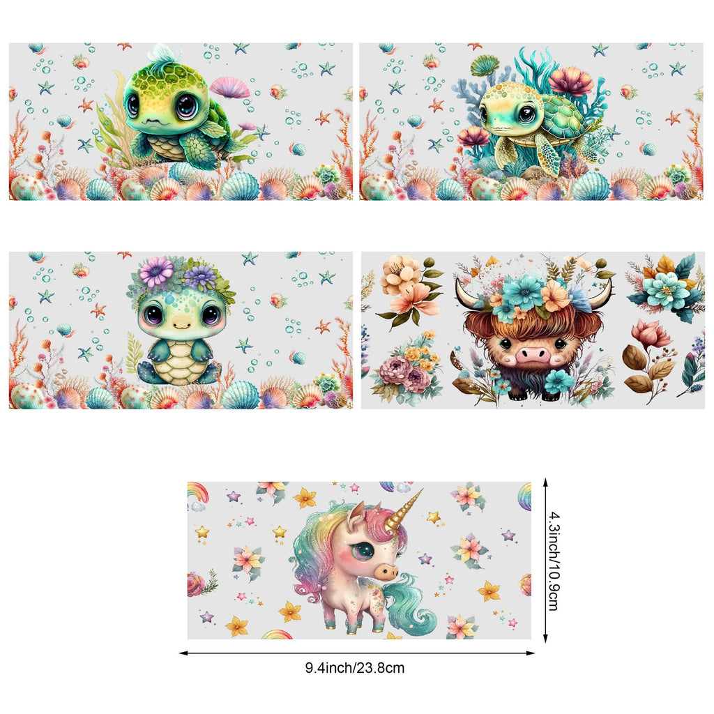 5 Sheets Animal UV DTF Cup Stickers, DTF Friction Transfer Stickers, Waterproof Transfer Stickers for 16oz Glass Cups, DIY