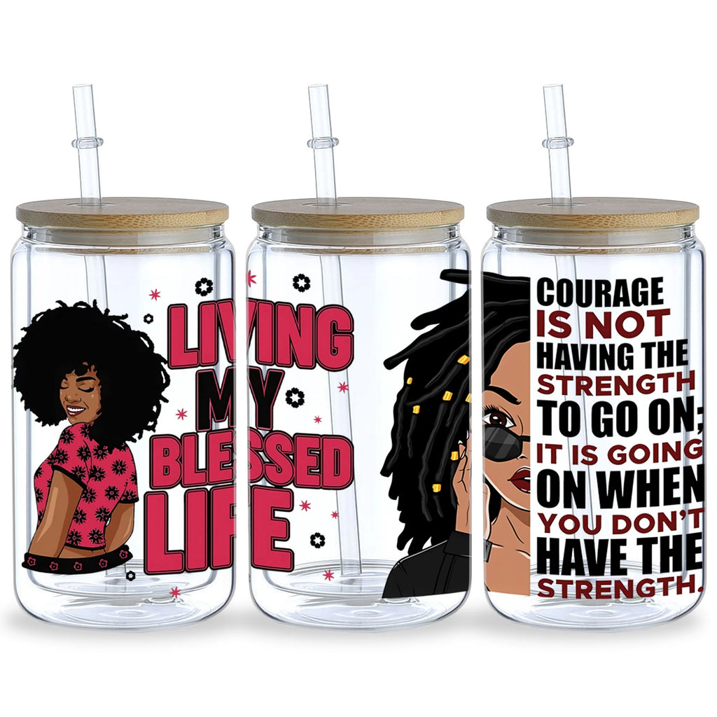 5 Sheets Black Girl UV DTF Glass Cup Wrap Transfer Stickers, DTF Transfer Stickers, Waterproof Wipe Off Transfer Stickers
