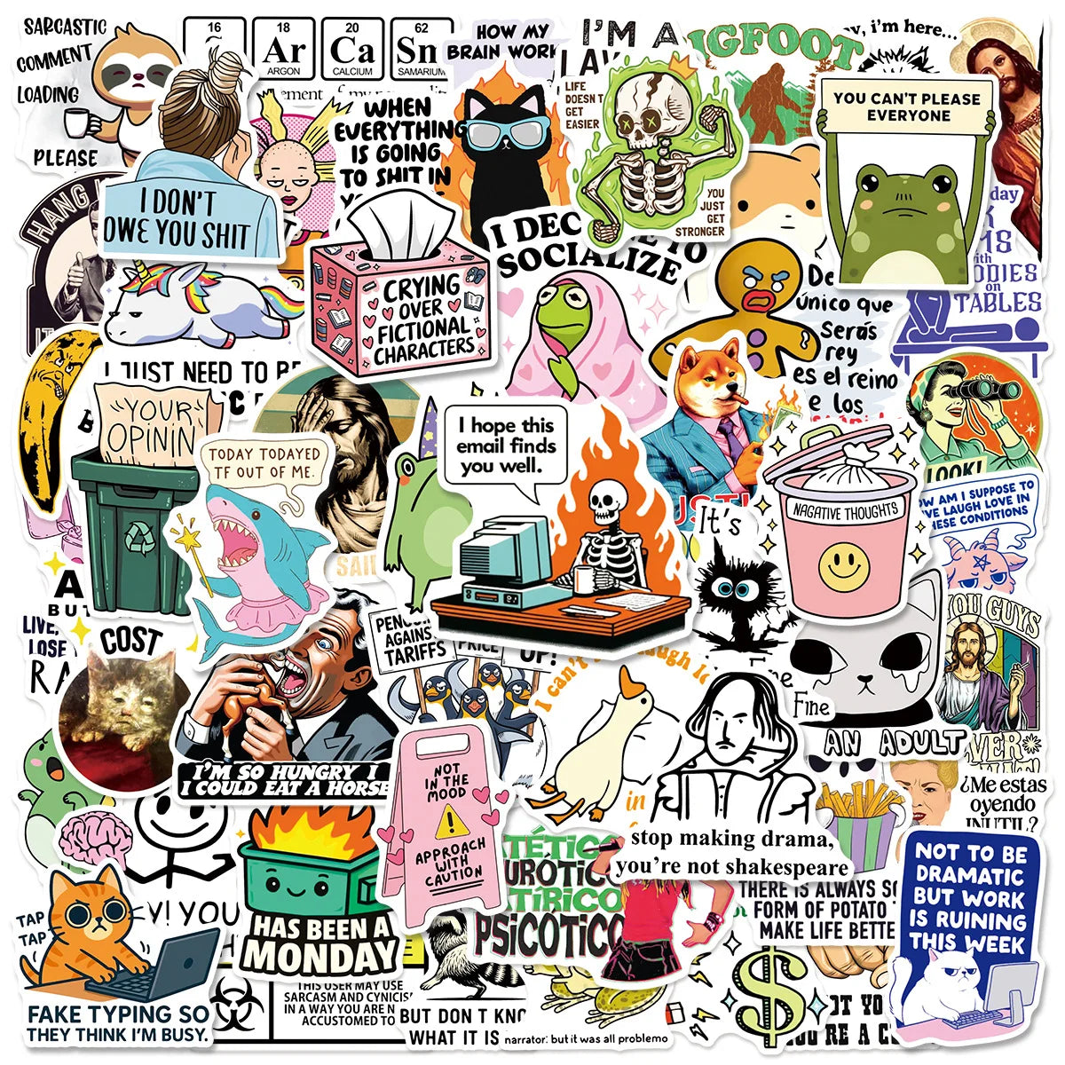 50/100Pcs Interesting Satire Graffiti Sticker Stationery Notebook Decals Phone Case Fridge Luggage DIY Decor Waterproof Sticker