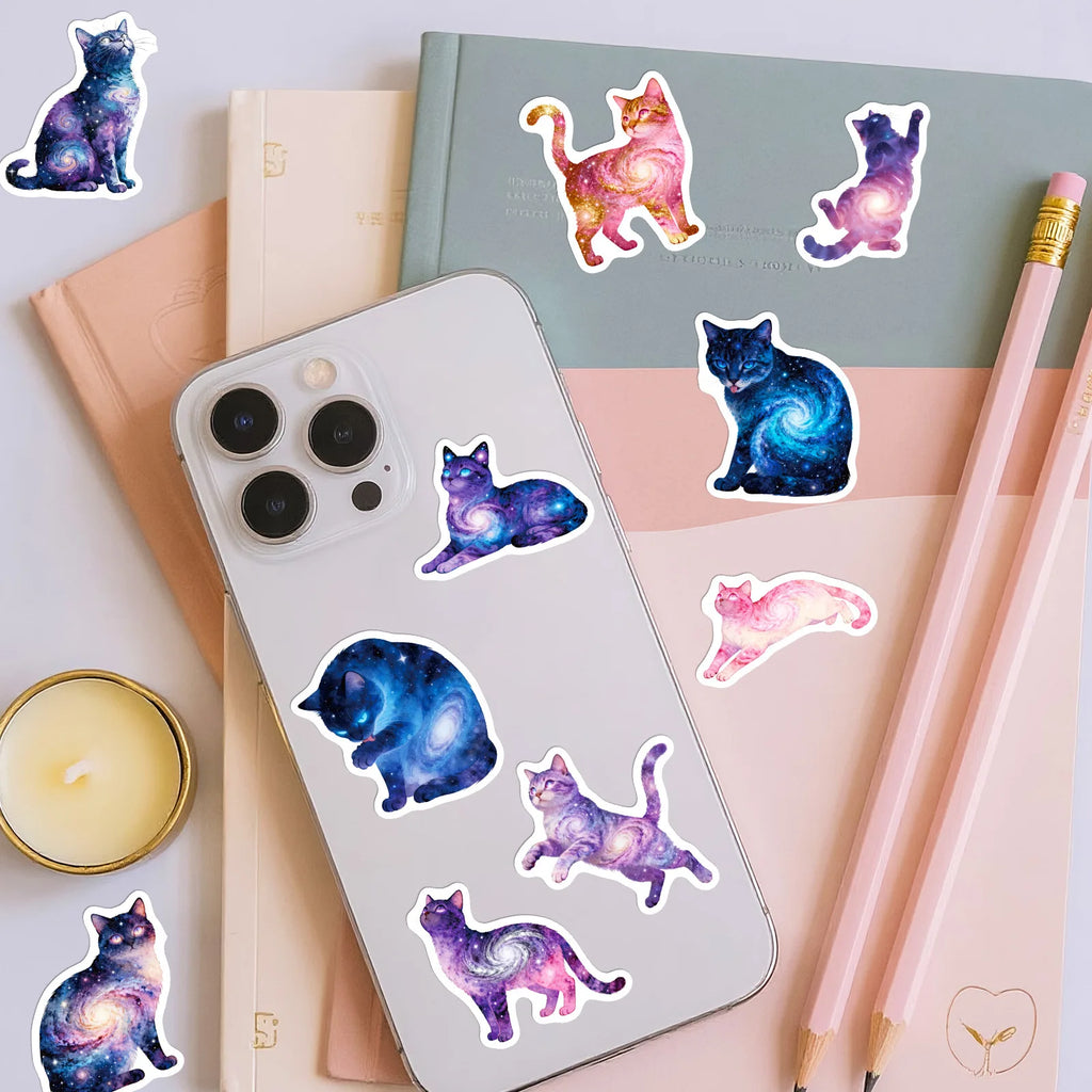56Pcs Galaxy Cat Doodle Stickers Cute Stationery Notebook Fridge Luggage Waterproof Decals Funny DIY Decor Srickers