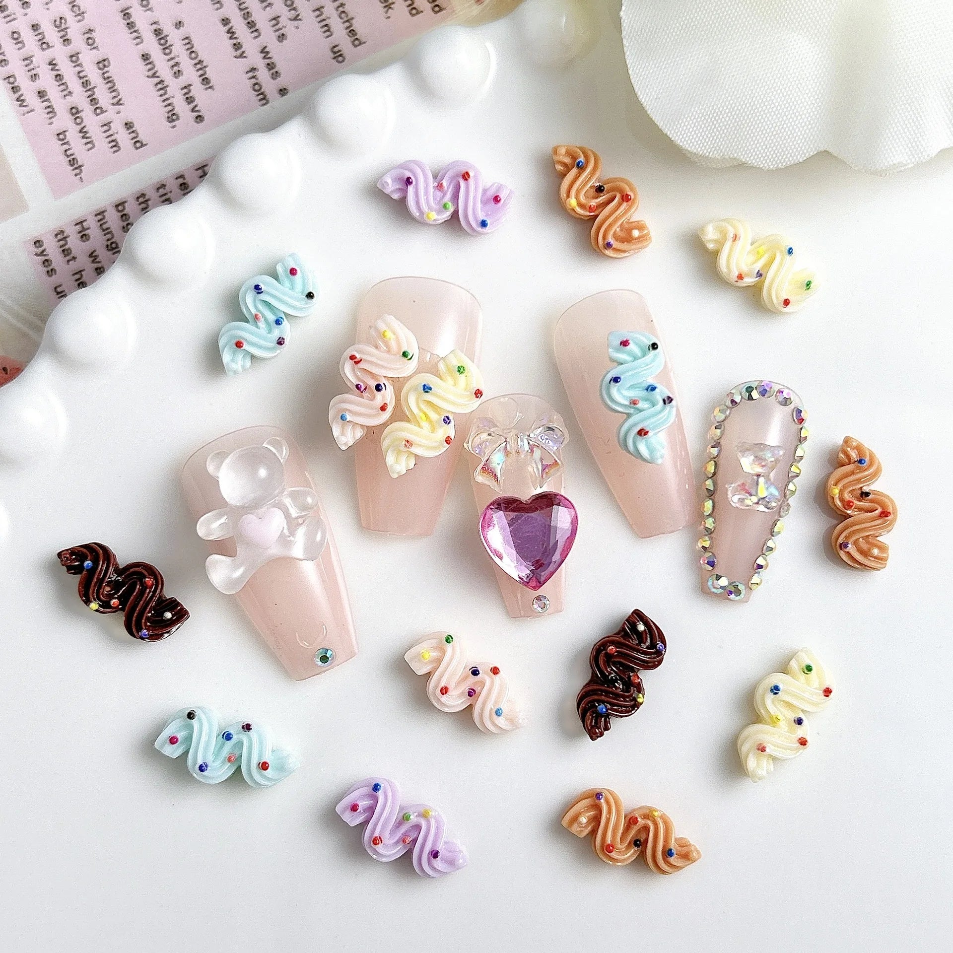 10pc Mini multi-color Cream Strips Nail Art Charms Sweet Resin Nail Rhinestone Decorations Kawaii Accessories DIY Manicure Tools