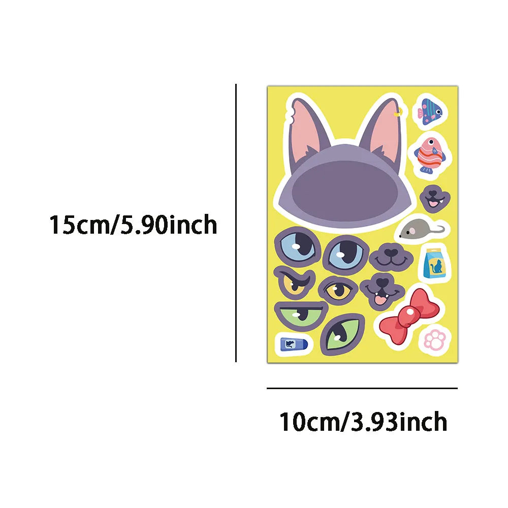 8PCS Cat Cartoon Face Changing Fun Puzzle Stickers DIY Handmade Clip Box Suitable for Tablet Speaker Puzzle Toy Stickers