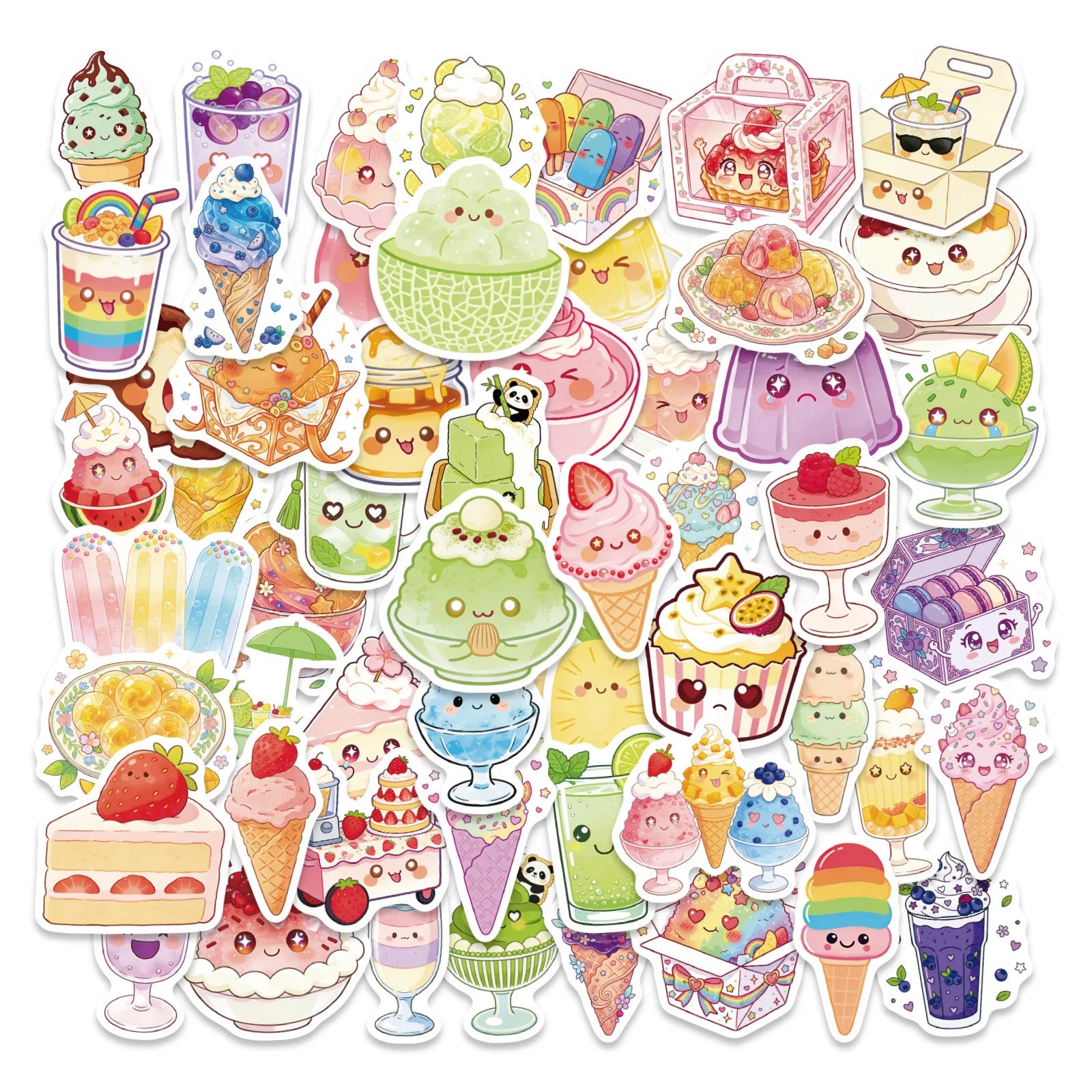 56/112 Pcs Cartoon Ice Cream Cake Summer Food Theme Stickers DIY for Phone Suitcase Cup Storage Box Fridge Waterproof Decals