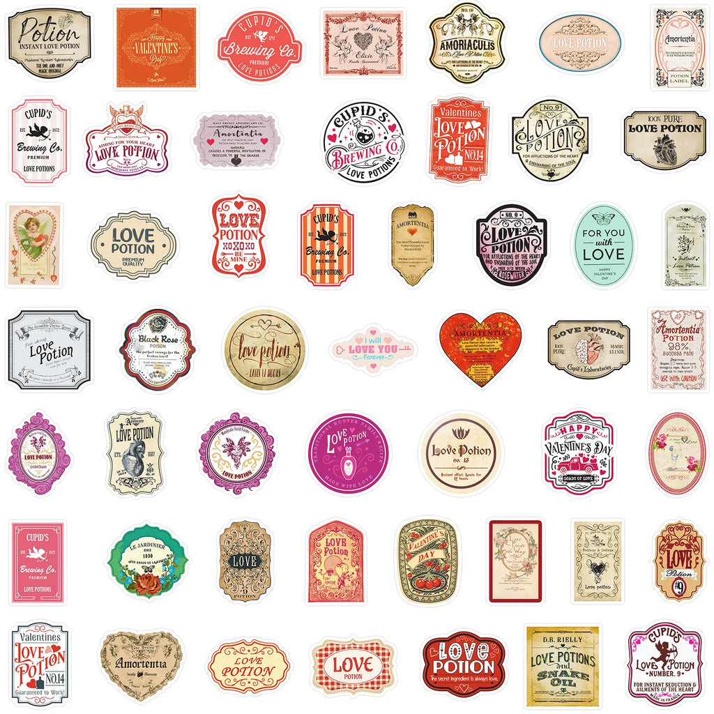 50-Pack Valentine's Day Decal Stickers for Water Bottles Laptops Mobiles Suitcases Guitars Waterproof Graffiti Stickers