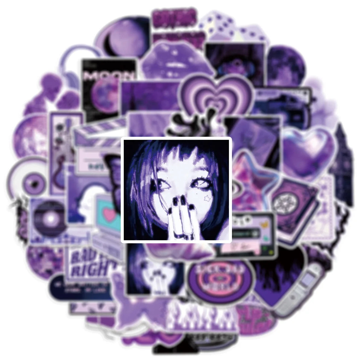 50/100 Pcs Purple Y2K Fresh Mix Doodle Stickers for Suitcase Helmet Skateboard Phone Laptop Stationery Box Vinyl Decals