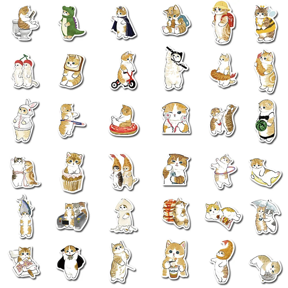64PCS Cute Cat Animal Cartoon Stickers Fun Stickers DIY Manual Scrapbook Fixed Phone Laptop Stickers Toys