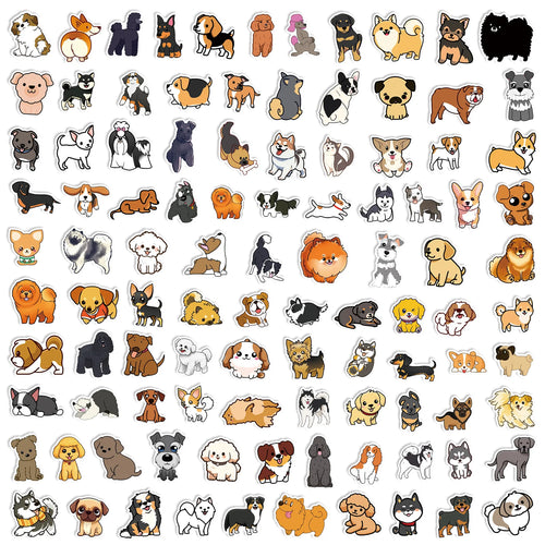 100 Pcs Small Size Cute Dog Graffiti Stickers, Water Cup Stationery Box DIY Decorative Waterproof Stickers