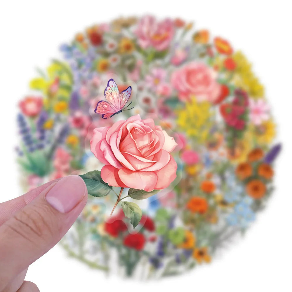 60PCS Transparent Flower Personalized Creative Graffiti Stickers for Luggage Water Cups Scooter Stickers