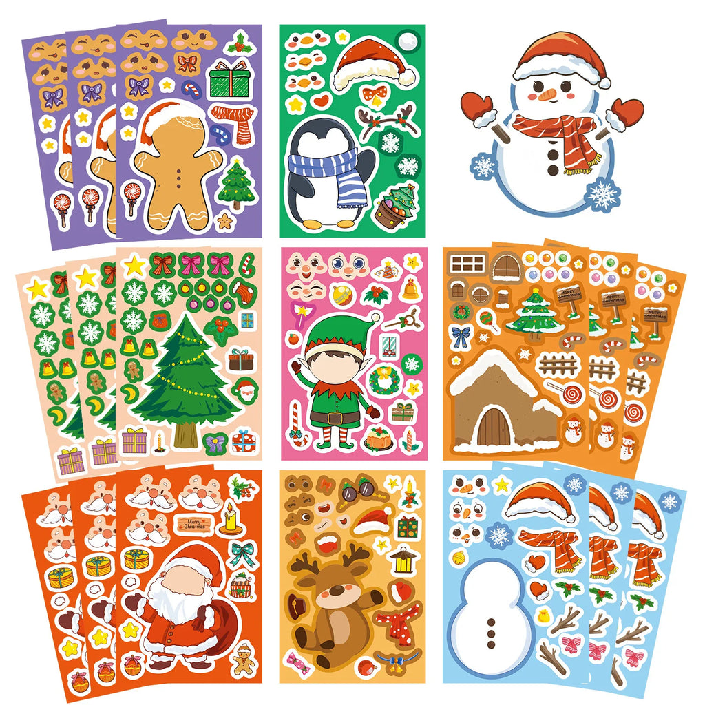 8/16/24PCS Changing Face Puzzle Stickers Cartoon Christmas Make a Face Stickers DIY Handicrafts Waterproof Stationery Notebook S