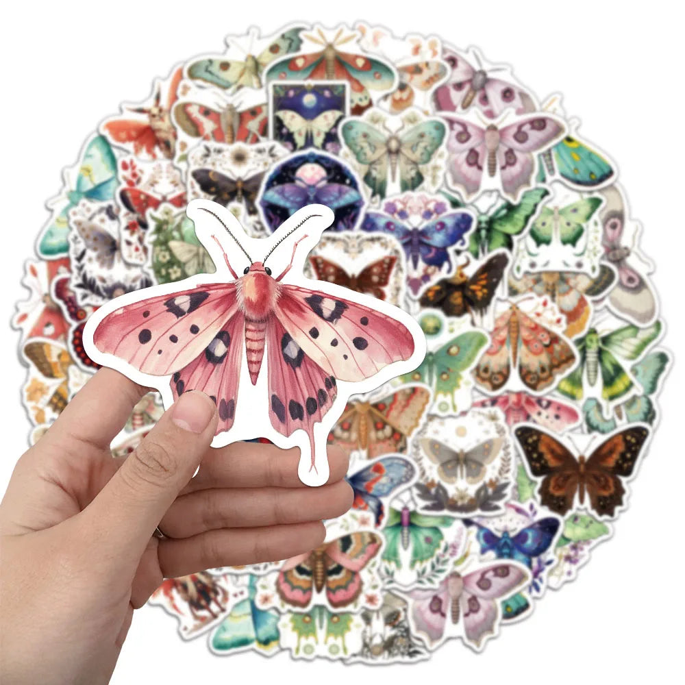 50PCS Colorful Moth Cartoon Stickers DIY Phone Cases Laptop Refrigerator Stickers Desktop Stickers Waterproof Stickers