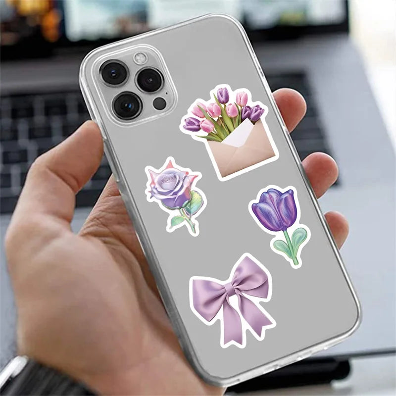 10/30/56PCS Cartoon Purple PVC Sticker Aesthetic Children's Korean Decoration Scrapbooking Stationery School Supplies for Kids