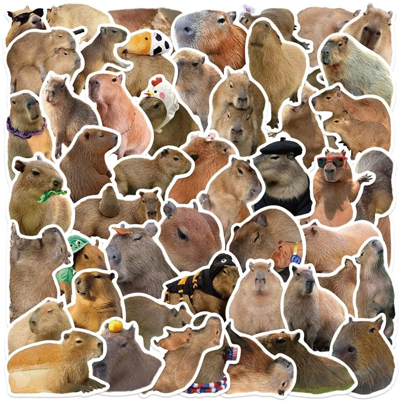 10/30/50PCS Cute Capybara PVC Sticky Sticker Aesthetic Children's Stationery DIY Decoration Scrapbooking School Supplies