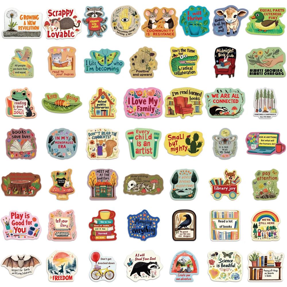 50PCS Inspirational Language Power Cartoon Stickers DIY Scrapbook Phone Case Laptop Tablet Decorative Stickers