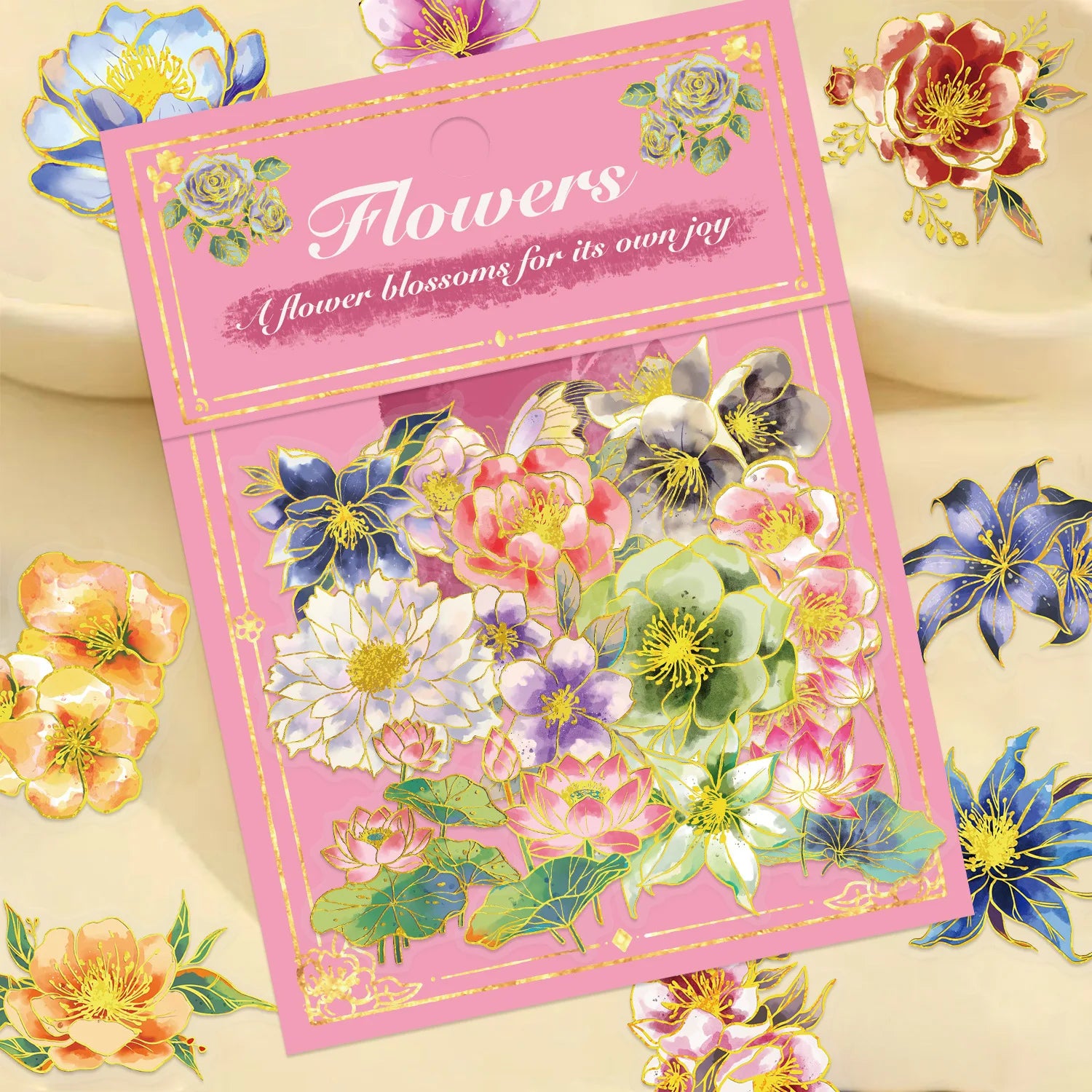 50PCS Hot Stamping Elegant Floral Stickers Transparent PET Water Bottles Luggage Decoration Stationery Notebook Stickers