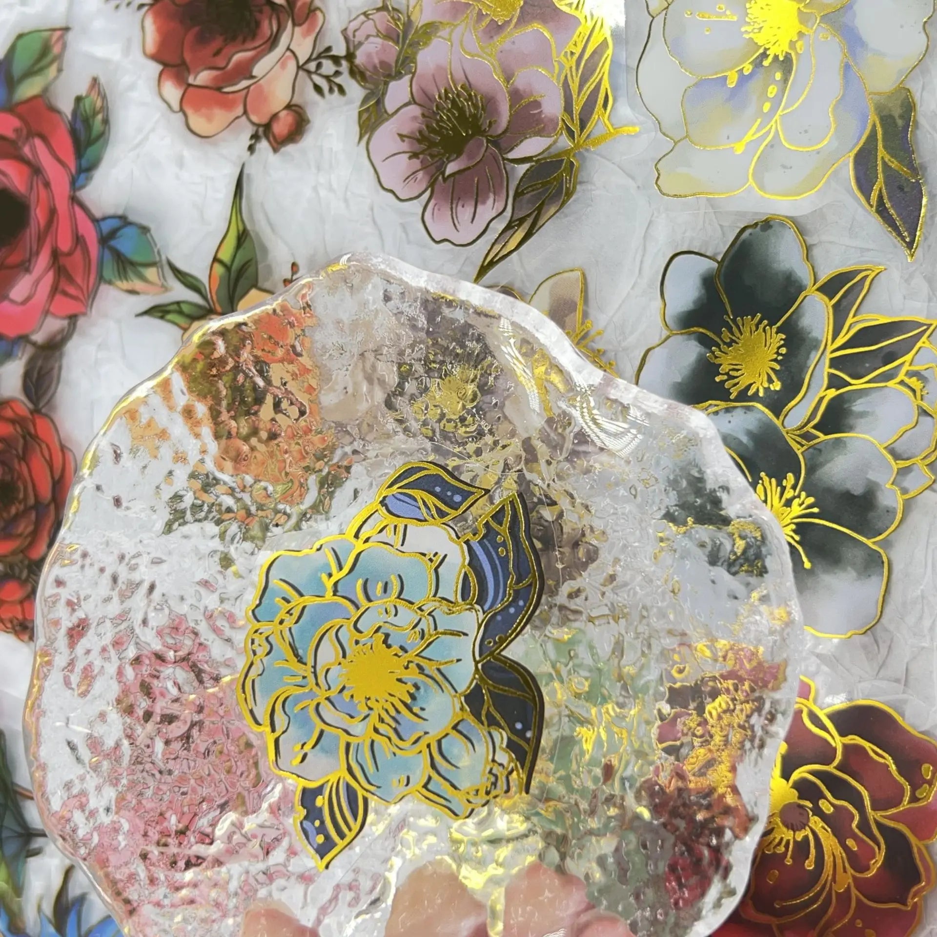 50/100PCS Hot Stamping Elegant Floral Stickers Waterproof Transparent PET Decorative Guitar Stationery Helmet Stickers
