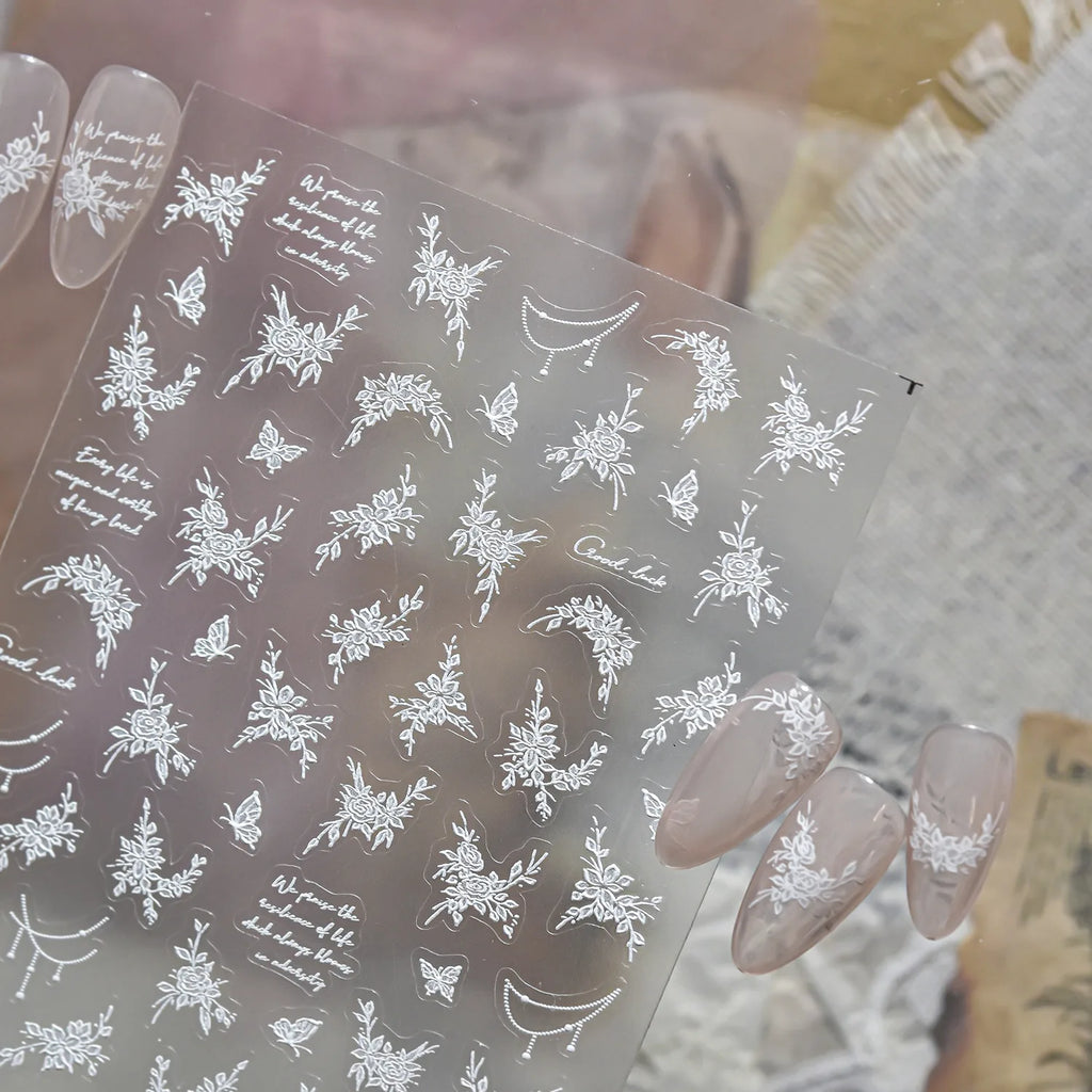 Spring Flowers Nail Charms Stickers 5D Semi-transparent Rose Daisy Flowers Self Adhesive Manicure Decorations Sticker Decals DIY