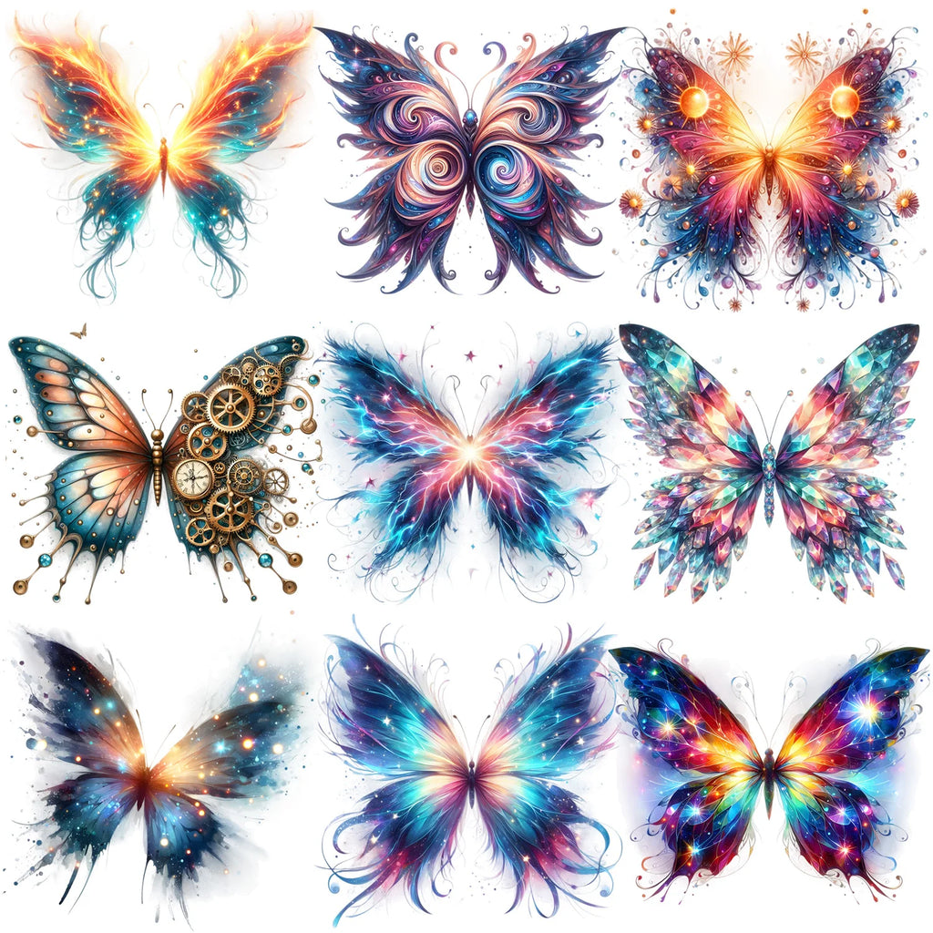 9 sheet Colorful Butterfly Themed Iron-On Decals T-Shirt Heat Transfer Suitable for DIY, Cool, Beautiful, T-Shirts, Masks, Jeans