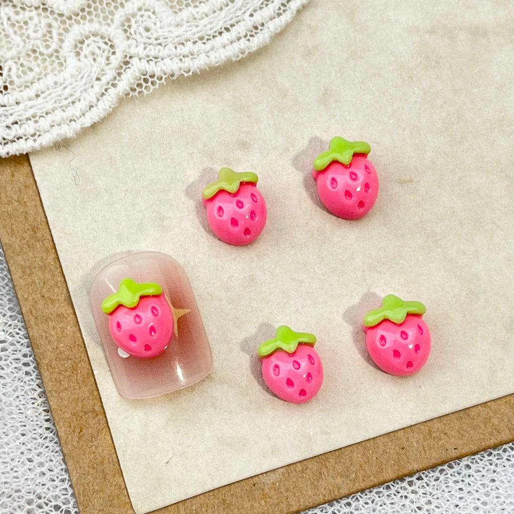 20pcs Sweet Strawberry Nail Art Accessories 3D Flatback Cartoon Resin Nail Charms For DIY Autumn Nail Art Decorations Supplies