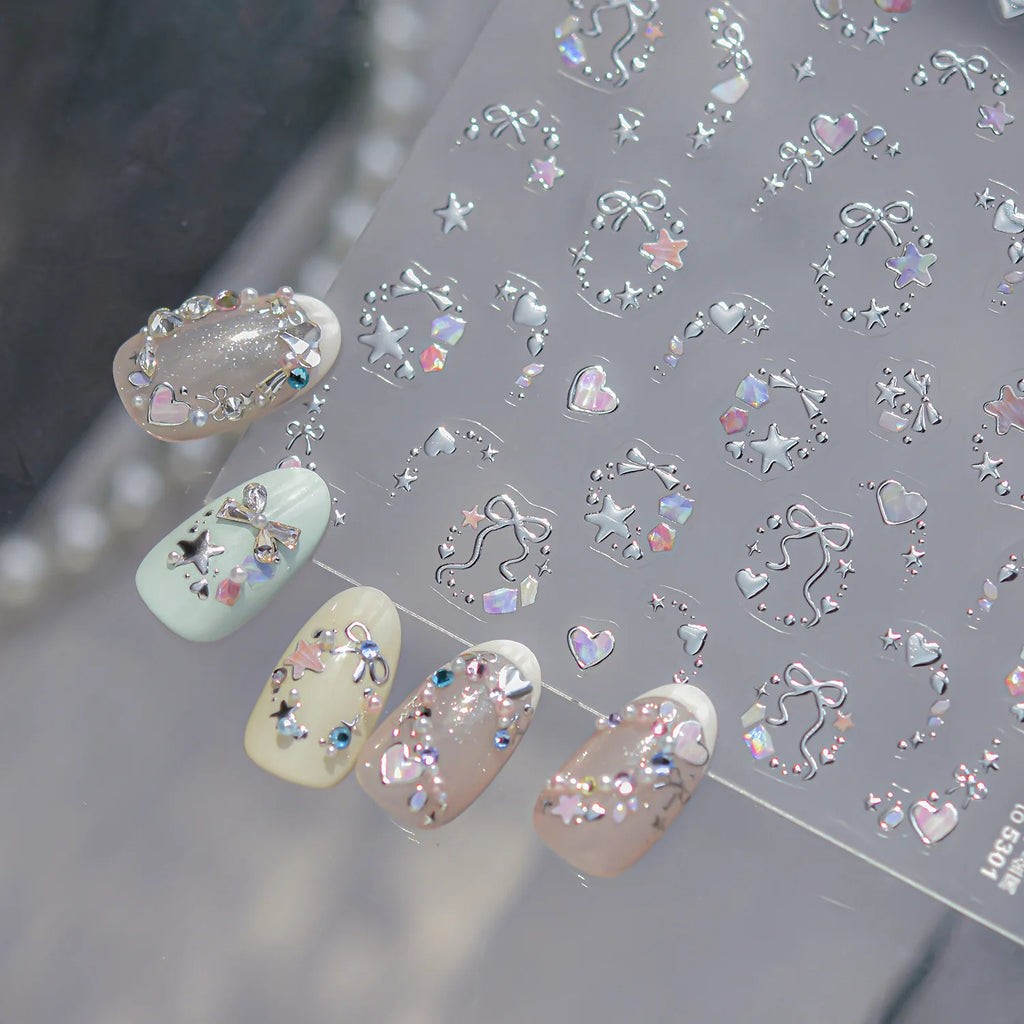 Metallic Dream Nail Stickers Sparkling Magic Color Nail Star Bows Garland Design Stickers Press On Nails DIY High End Nail Decal