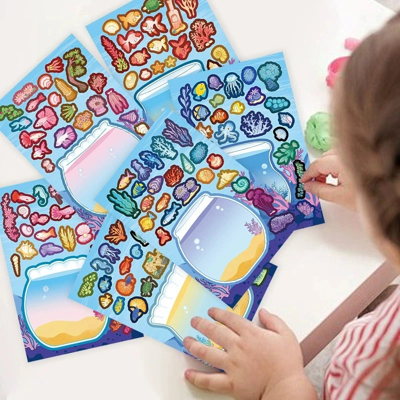 8/16/24PCS Fish Tank Stickers DIY Stationery Puzzle Cartoon Creative Waterproof Notebook Pen Holder Reward Stickers