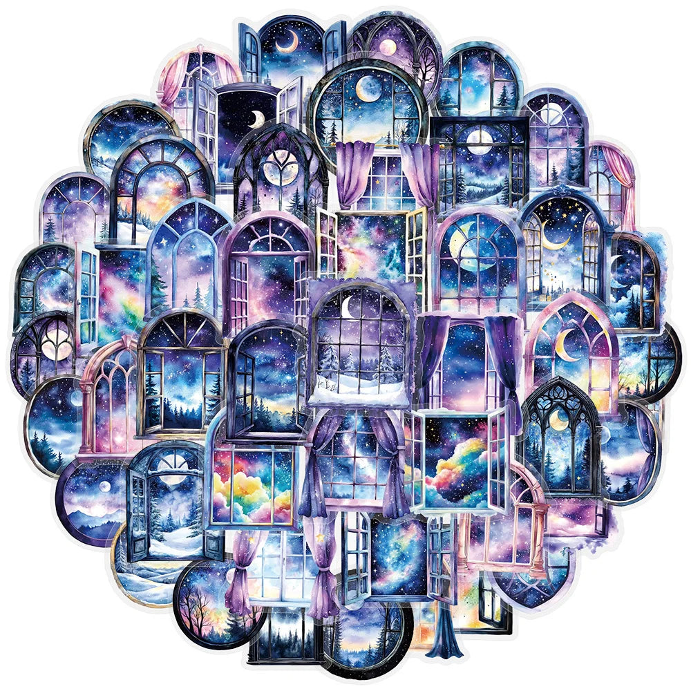50PCS Transparent PET Dream Window Flower Stickers Phone Water Bottles Notebook Stationery Tablets Waterproof Stickers
