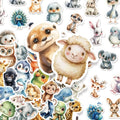 50PCS Cute Watercolor Diverse Animal Graffiti Stickers Cartoon DIY Skateboard Mobile Laptop Decoration Reward Stickers Toy