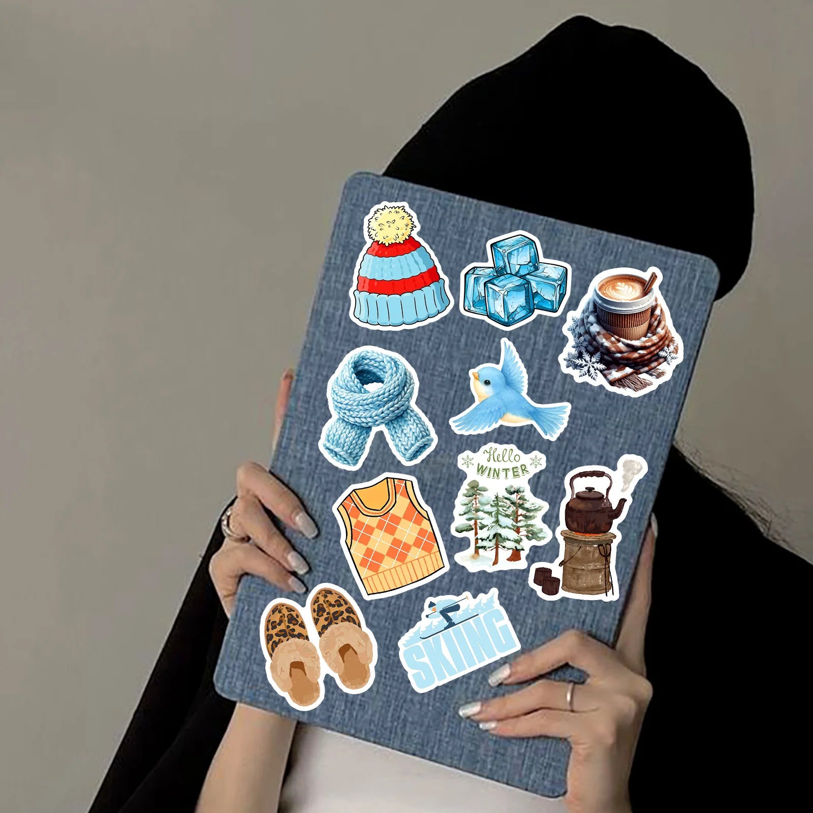 50/100 Pcs Nordic Style Winter Atmosphere Doodle Stickers for Cup Notebook Skate Stationery Box File Holder Helmet Removable