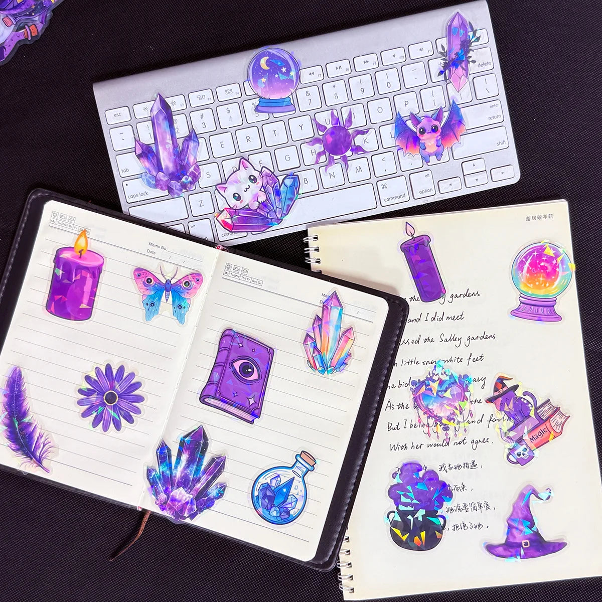 50/100PCS Transparent PET Laser Gothic Witch Stickers Tablet Phone Creative Stickers Notebook Stationery Children Reward Decor