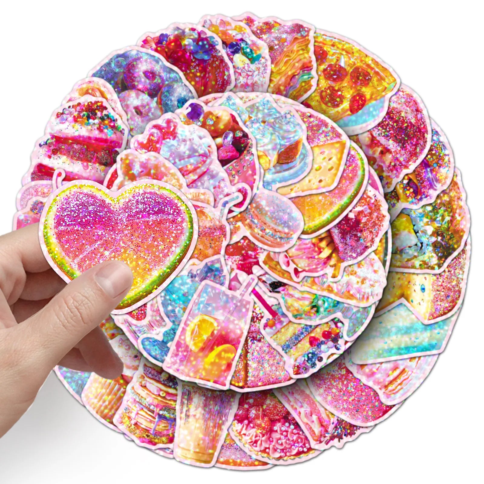 50-Pack Sparkling Laser-Colored Food Dessert Stickers for Notebook Luggage Student Stationery Decoration
