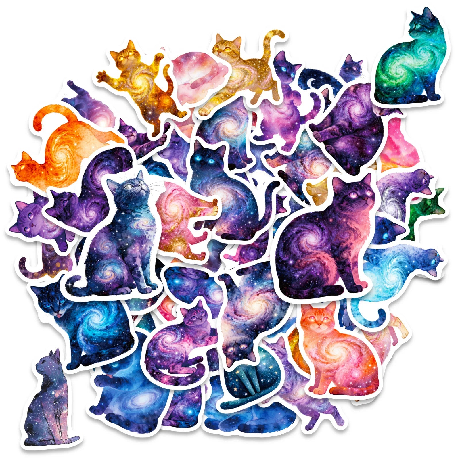 56Pcs Galaxy Cat Doodle Stickers Cute Stationery Notebook Fridge Luggage Waterproof Decals Funny DIY Decor Srickers