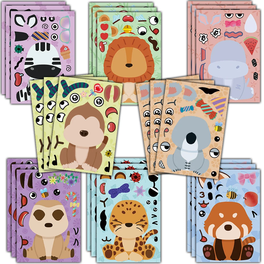 8Pcs Animal Expressions Collage Laptop Phone Living Room Skateboards Waterproof Bicycle Aesthetic Luggage Landscape Decals