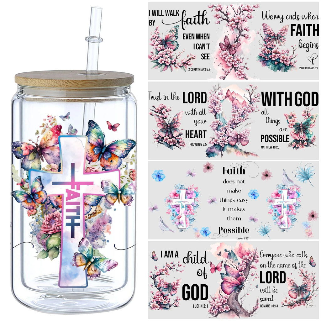 5 sheets Butterfly UV DTF Cup Stickers, DTF Transfer Stickers, Waterproof Wipe-Off Transfer Paper for 16oz Glass, Mug, Crafts