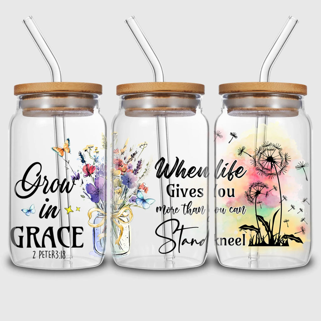 5 sheets Inspiring UV DTF Cup Stickers, Glass DTF Transfer Stickers, Waterproof Plant Wipe Transfer Paper for 16oz Glass, Mug,