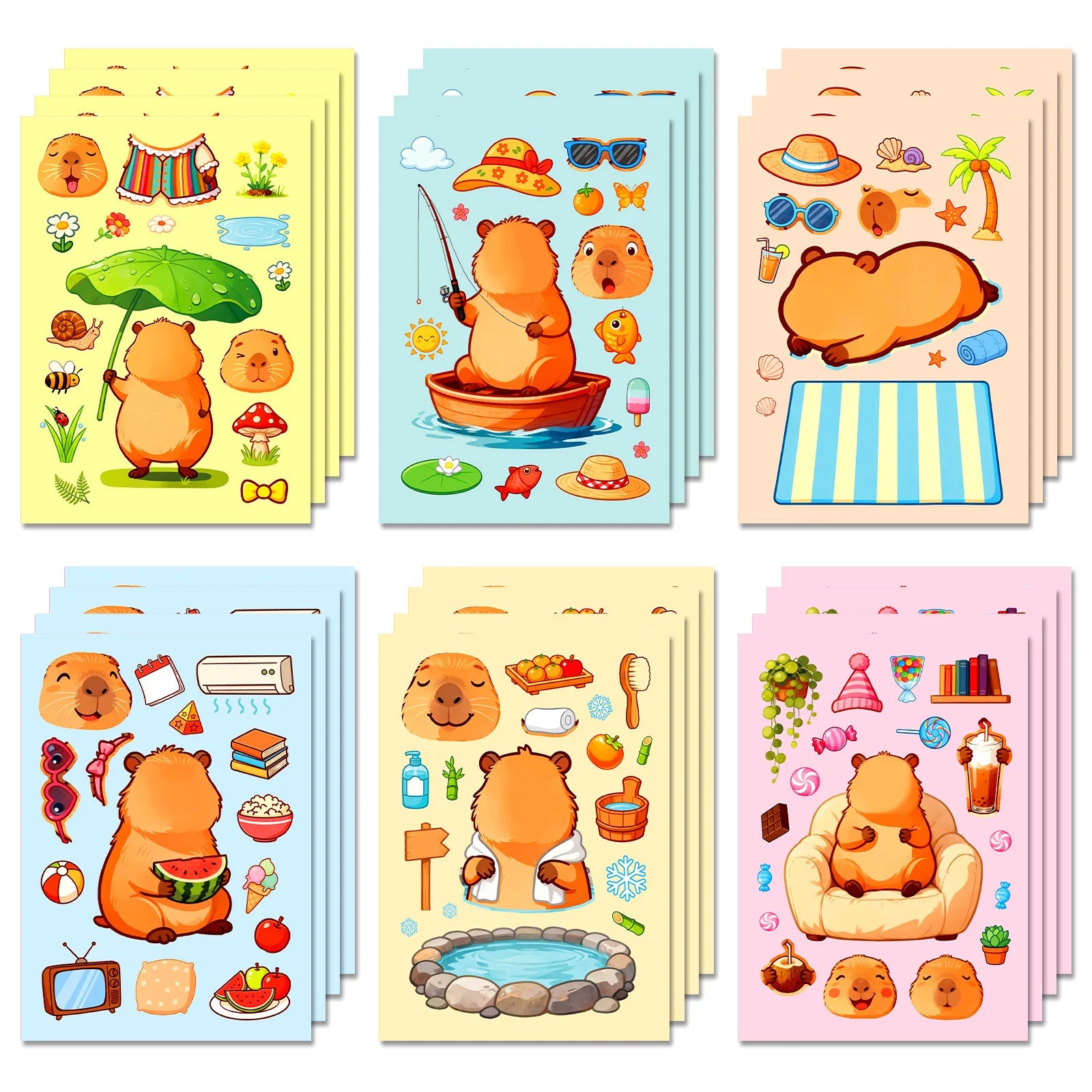 6/12/18Pcs Cartoon Capybara Make A Face Puzzle Stickers, Kids DIY Fun Stationery Notebook Cabinet Fridge Luggage Decor Sticker