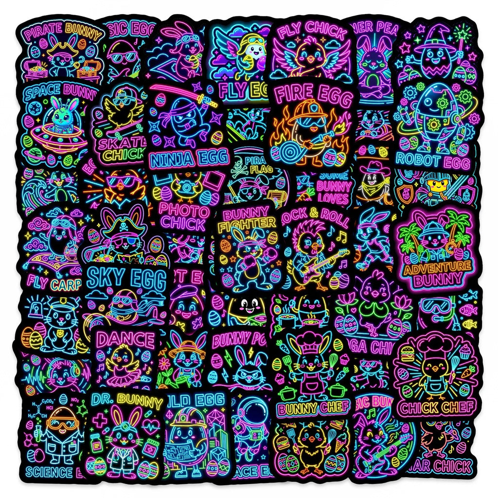 50/100 Pcs Neon Cartoon Animal Stickers DIY for Scrapbook Suitcase Notebook Game Reward Thick Waterproof Removable Decals