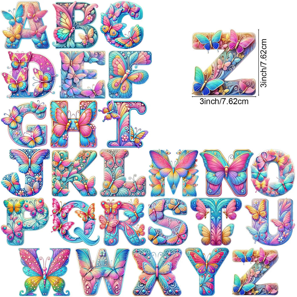 1 set of A~Z letter flower UV DTF transfer stickers, waterproof wipe transfer stickers, suitable for glasses