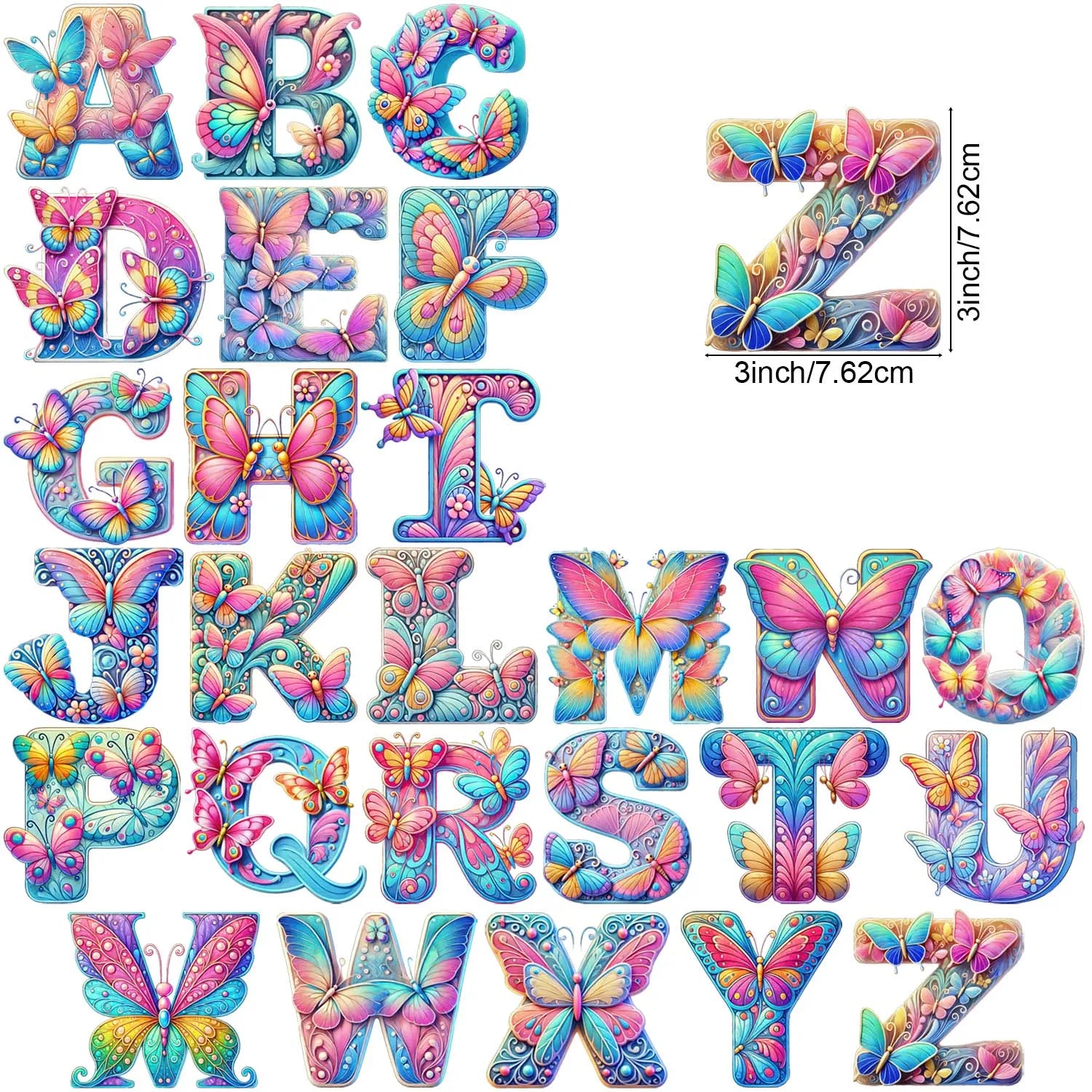 1 set of A~Z letter flower UV DTF transfer stickers, waterproof wipe transfer stickers, suitable for glasses