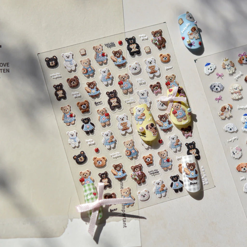 1pc Embossed Nail Stickers Kawaii Cartoon Cat Nail Art Stickers Balet Stylies Self Adhesive Autumn and Winter Nails Decorations