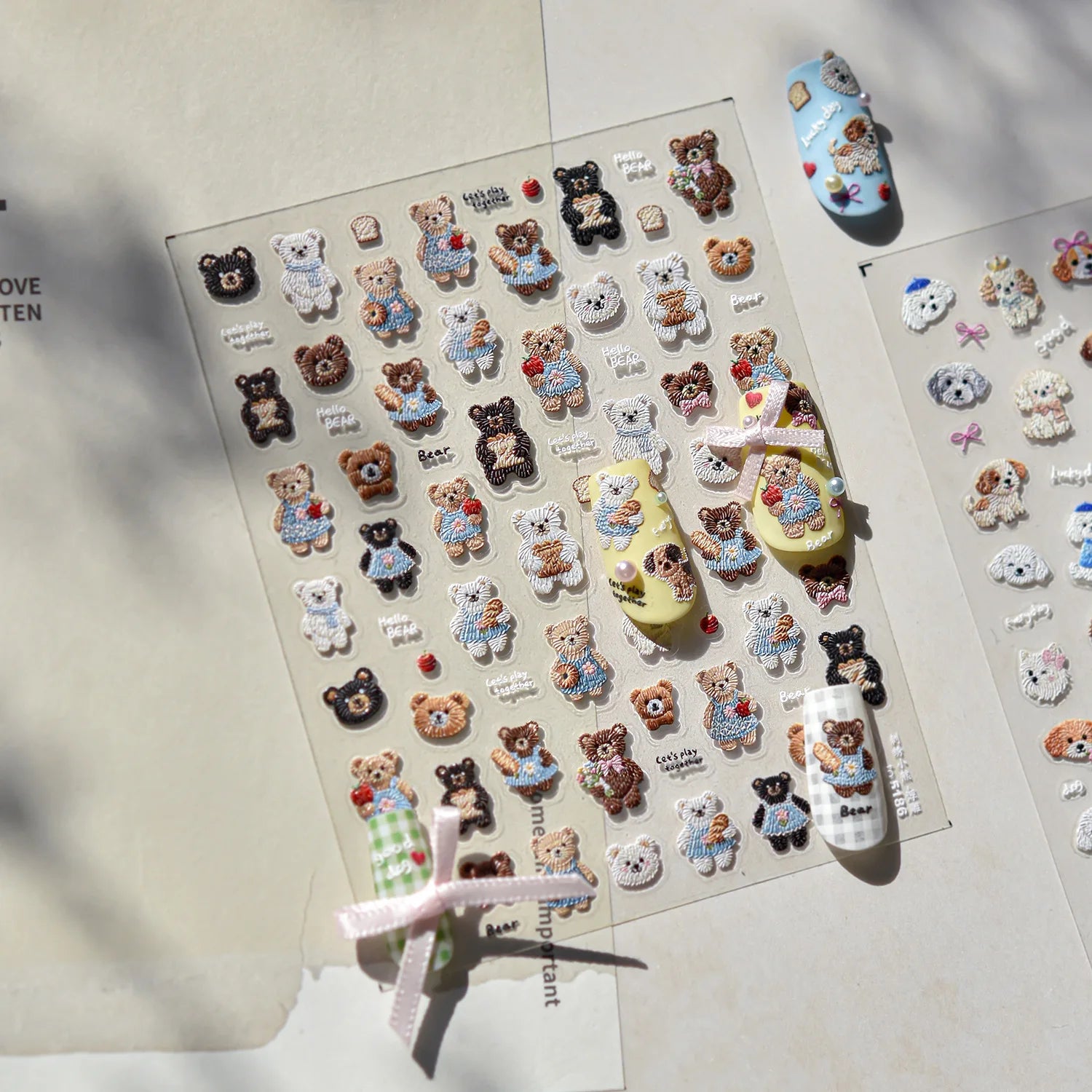 1pc Embossed Nail Stickers Kawaii Cartoon Cat Nail Art Stickers Balet Stylies Self Adhesive Autumn and Winter Nails Decorations