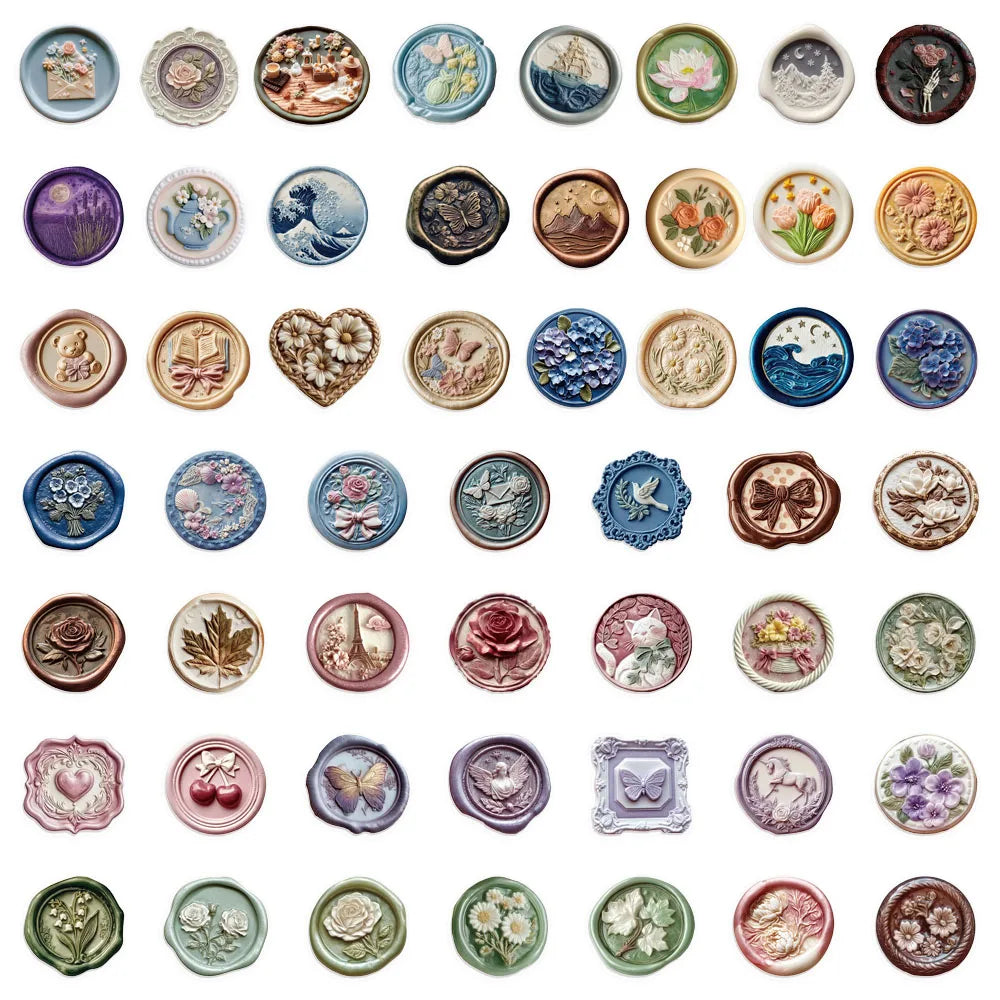 52PCS Creative Relief Printing Paint Series Sticker Pack PET Stickers DIY Phone Case Laptop Tablet Toy Stickers