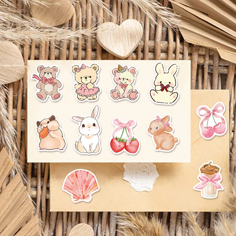 50PCS Cute Bear Pink Stickers Ins Style Cartoon Stickers Decoration DIY Phone Case Laptop Tablet Toy Stickers