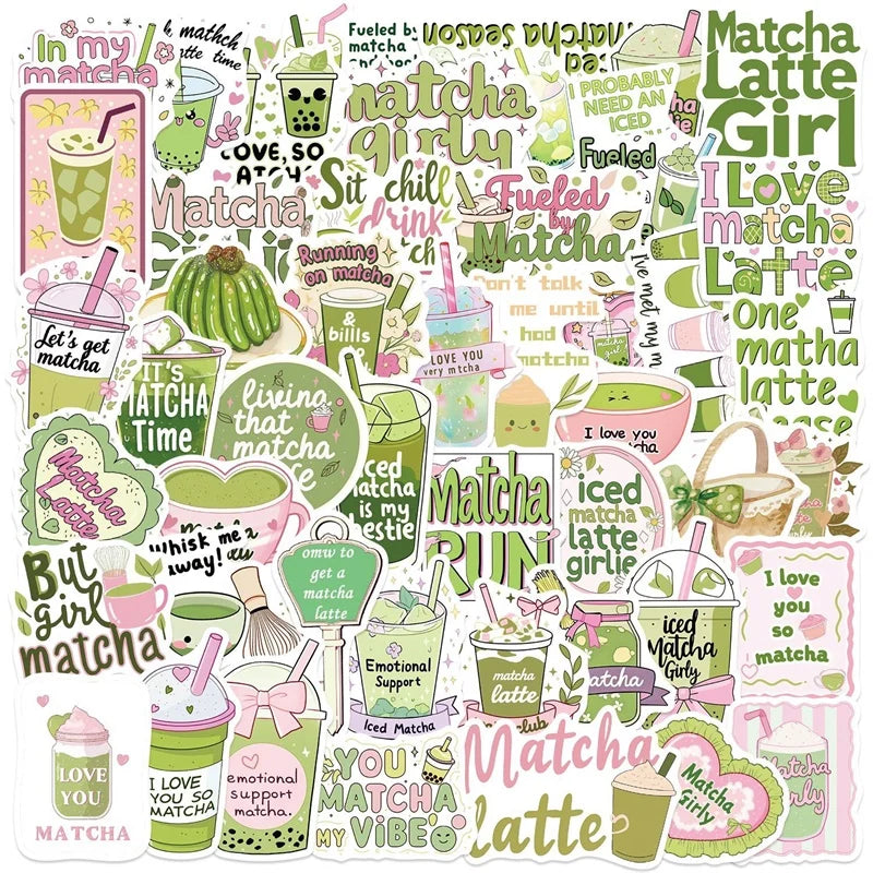 10/30/50PCS Kawaii Matcha Pink Girl PVC Sticky Sticker Aesthetic DIY Decoration Scrapbooking School Supplies for Kids
