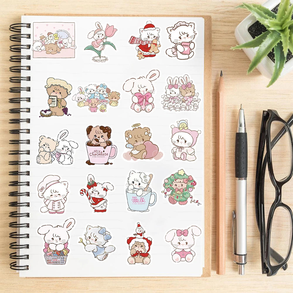 60/120PCS Kawaii Cat Sticker Aesthetic Laptop Luggage Scrapbooking Phone Case Lovely Decorative Gifts Stickers