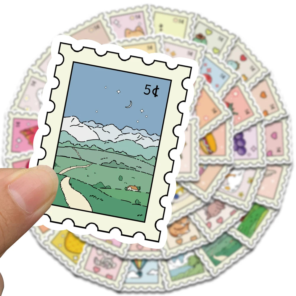 50PCS Small Fresh Stamp Stickers Aesthetic Harajuku Streetwear Phone Scrapbook Y2k Fashion Wall Room Bar Pretty Bedroom Sticker