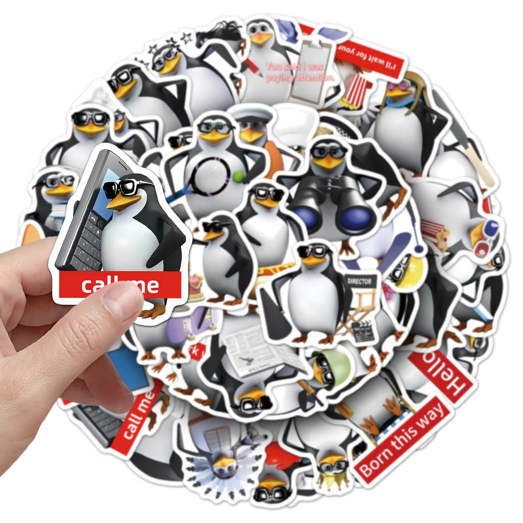 50Pcs Pack Funny Penguin Doodle Stickers, Stationery Notebook Organizer Box Suitcase Fridge DIY Waterproof Decor Decals Sticker