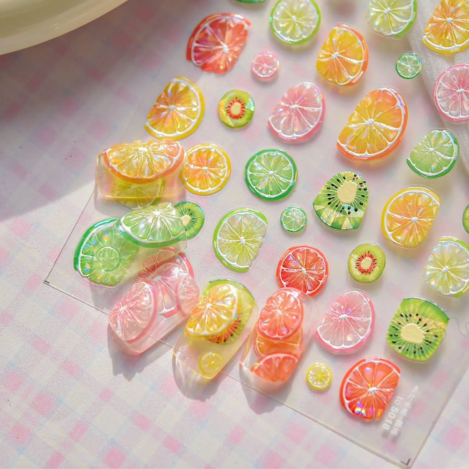 Fresh Sweet Fruits Strawberry Cherry Bowknot Love Heart Lemon 5D Nail Art Stickers Self Adhesive Decorations Nail Manicure Decal